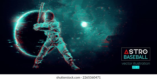 Baseball player astronaut in space action and planets on the background of the space. Vector illustration