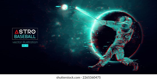 Baseball player astronaut in space action and planets on the background of the space. Vector illustration