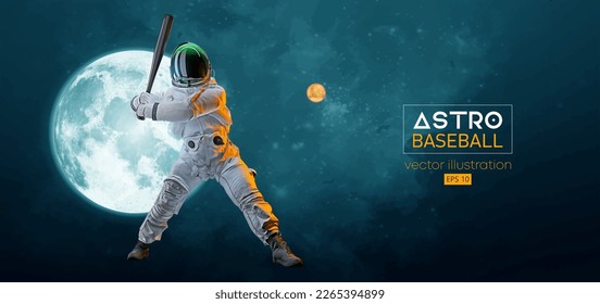 Baseball-Spieler Astronaut in Raumfahrt und Mond, Mars Planeten auf dem Hintergrund des Raumes. Vektorgrafik