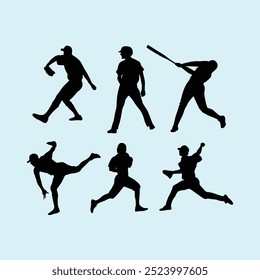 Baseball Player Athlete Silhouette Vector Set Collection