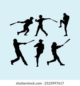 Baseball Player Athlete Silhouette Vector Set Collection