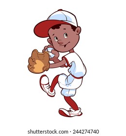 Baseball player with ball and glove is preparing to throw the ball. Vector clip-art illustration on a white background.