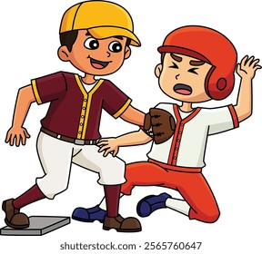 Baseball Player Base Tagging Cartoon Clipart