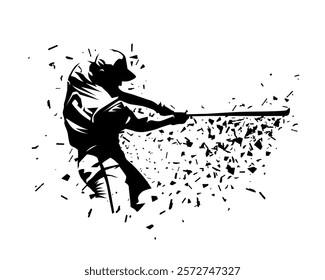 Baseball player with bat. Batter, isolated vector silhouette with dispersion effect