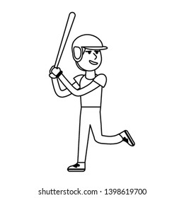 Baseball player with bat cartoon in black and white