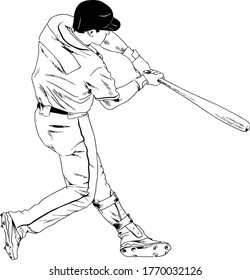 jugador de béisbol con un murciélago dibujado con tinta a mano sobre un fondo blanco