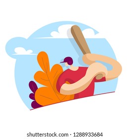 Baseball player with a bat in his hands. Sport concept. Vector illustration in flat style