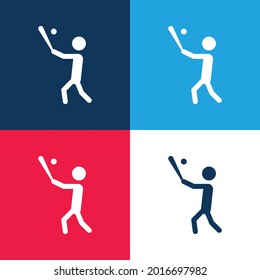 Baseball Player With Bat Hitting The Ball blue and red four color minimal icon set