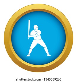 Baseball player with bat icon blue vector isolated on white background for any design