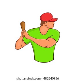 Baseball player with bat icon in cartoon style isolated on white background vector illustration