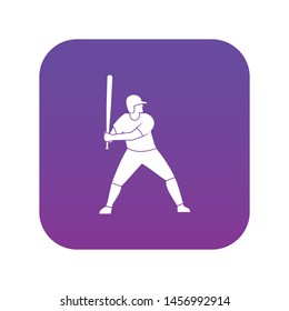 Baseball player with bat icon digital purple for any design isolated on white vector illustration