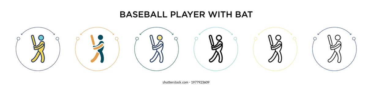 Baseball player with bat icon in filled, thin line, outline and stroke style. Vector illustration of two colored and black baseball player with bat vector icons designs can be used for mobile, ui,