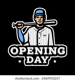 Baseball player with bat, logo on a dark background.