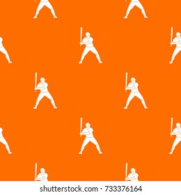 Baseball player with bat pattern repeat seamless in orange color for any design. Vector geometric illustration