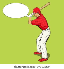Baseball player with bat pop art style vector illustration. Human illustration. Comic book style imitation. Vintage retro style. Conceptual illustration