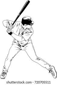 baseball player with a bat in the pose drawn with ink hand sketch with no background