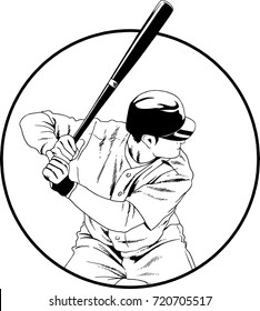 baseball player with a bat in the pose drawn with ink hand sketch with no background