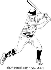 baseball player with a bat in the pose drawn with ink hand sketch with no background