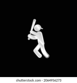 Baseball Player With Bat silver plated metallic icon
