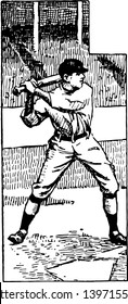 A Baseball Player With Bat Vintage Line Drawing Or Engraving Illustration