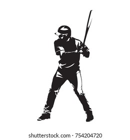 Baseball player with bat waiting for ball, abstract vector silhouette. Batter, team sport