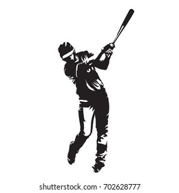 Baseball player batter, abstract vector silhouette, front view