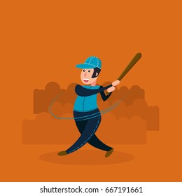 Baseball player - batter. Flat vector illustration in cartoon style