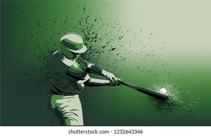 Baseball Player - Batter With Green Uniform on a Green Gradient Background