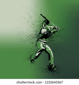 Baseball Player - Batter With Green Uniform on a Green Gradient Background