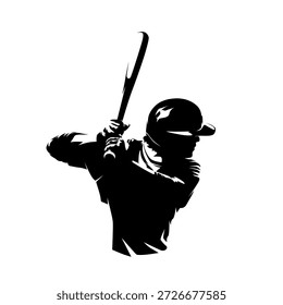 Jogador de beisebol, rebatedor, silhueta vetorial isolada de alto contraste. Equipe atleta esportiva. Rebatedor de beisebol