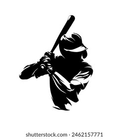 Baseball player, batter, hitter, isolated vector silhouette, ink drawign. Baseball player logo