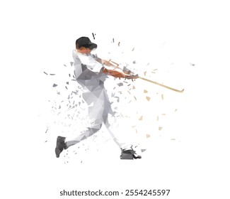 Baseball player, batter, isolated low poly vector illustration. Team sport athlete