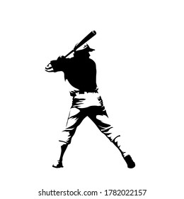 Baseball player, batter isolated vector illustration, ink drawing, rear view. Team sport ahtlete