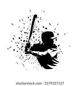 Baseball player, batter, isolated vector silhouette with distortion effect. Team sport athlete, baseball clip art