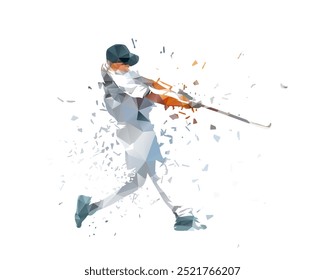 Baseball player, batter, low poly isolated vector illustration. Team sport athlete