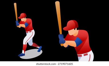 Jugador de béisbol que batea la Ilustración vectorial plana aislada en blanco