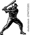 Baseball player batting silhouette vector illustration isolated on white background