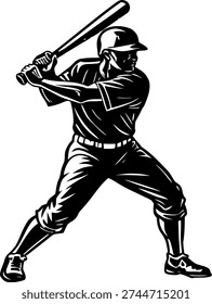 Baseball player batting silhouette vector illustration isolated on white background