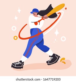 baseball player better on field. Vector trendy  flat illustration