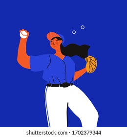 baseball player better on field. Vector flat illustration