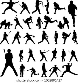 Baseball player big collection silhouette - vector