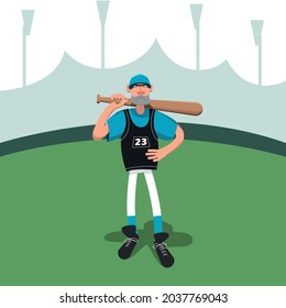 Baseball player. Bit. Baseball. Sport. Stadium. The form. The character. Vector illustration.