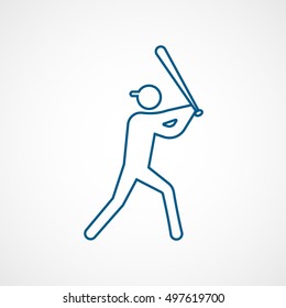 Baseball Player Blue Line Icon On White Background