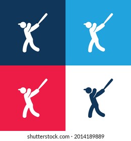 Baseball Player blue and red four color minimal icon set