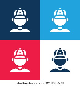 Baseball Player blue and red four color minimal icon set