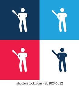 Baseball Player blue and red four color minimal icon set