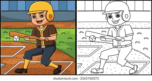 Baseball Player Bunt Coloring Page Illustration