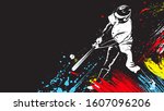 Baseball player. Baseball cap. Hitter swinging with bat. Abstract isolated vector silhouette. Iink drawing