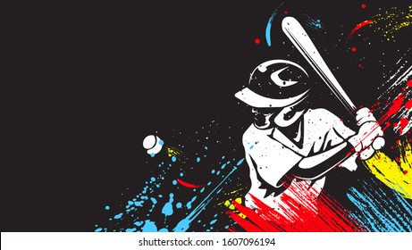 Baseball player. Baseball cap. Hitter swinging with bat. Abstract isolated vector silhouette. Iink drawing