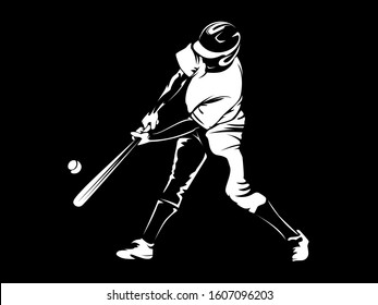 Baseball player. Baseball cap. Hitter swinging with bat. Abstract isolated vector silhouette. Iink drawing